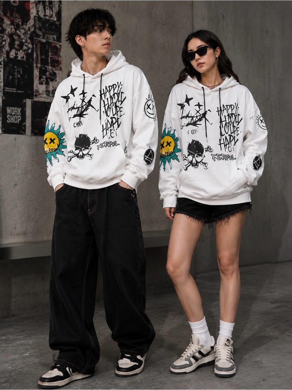 Eleven Paris Unisex Men Women Graffiti Graphic Hoodie White Black Yello